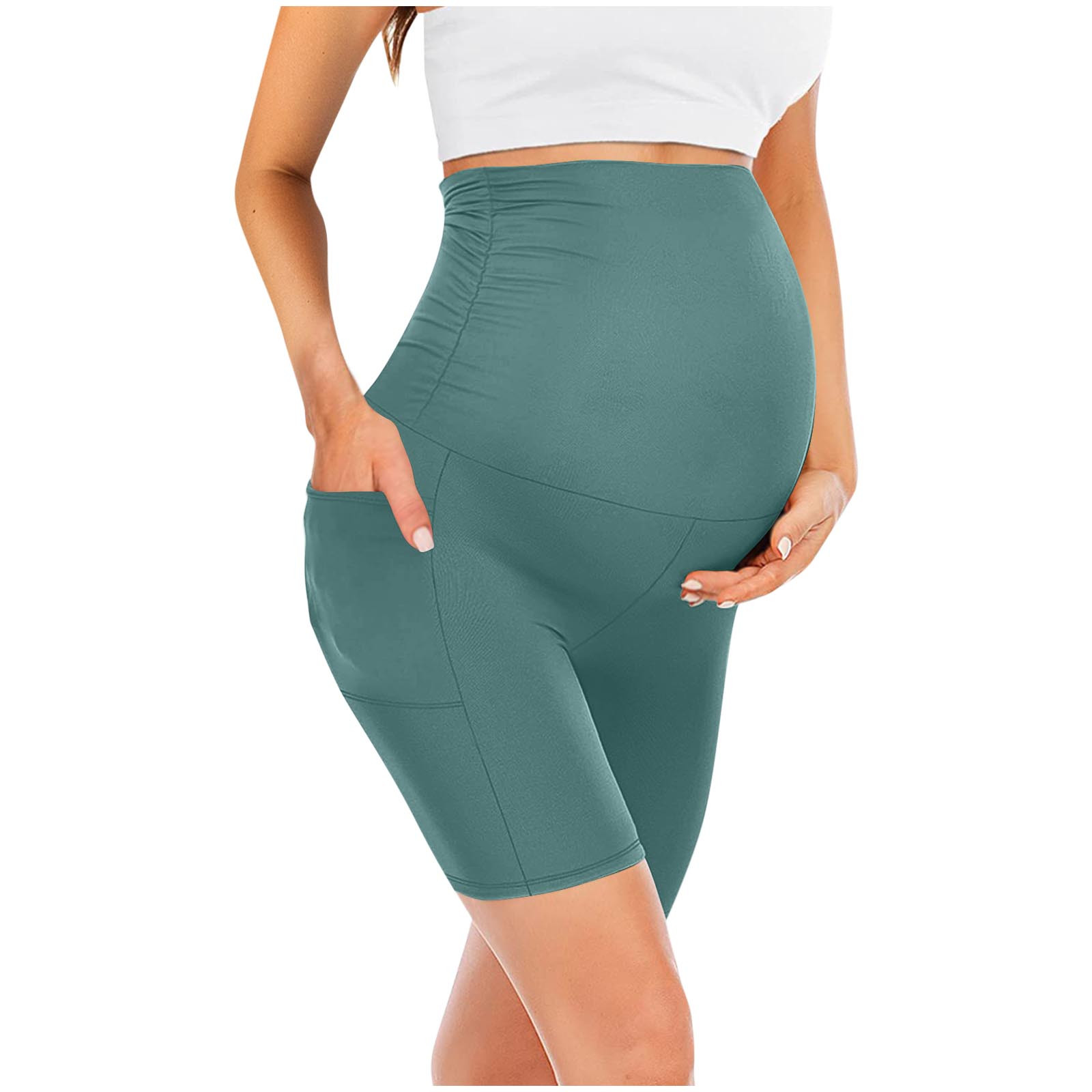 Maternity Shorts Over The Belly Pregnancy Biker Shorts Workout Yoga Active Athletic Pregnant Short Pants with Pocket on Clearance